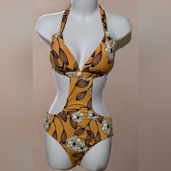 WET Designer Swimwear Marigold One Piece Cutout Sexy Swimsuit Size Medium NWT - Picture 1 of 9
